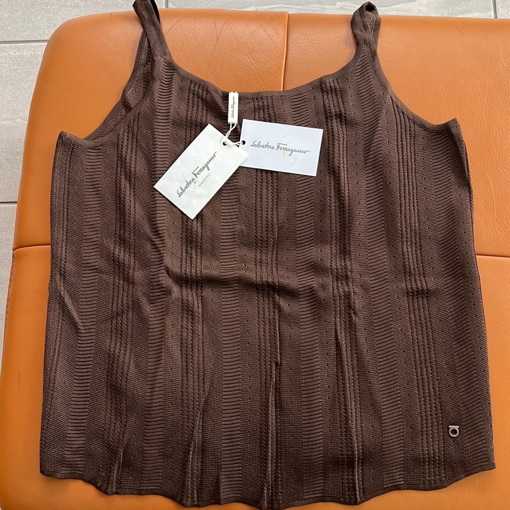 Brand New Salvatore Ferragamo brown knitted tank
